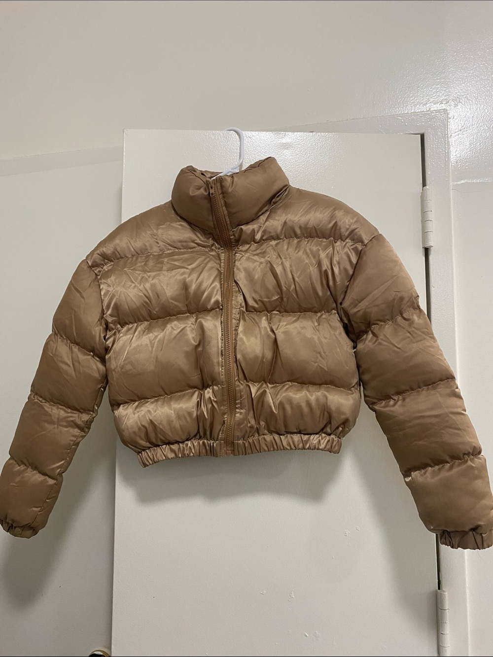 Women Cropped Puffer Jacket Brown tan SHEIN size small s never worn